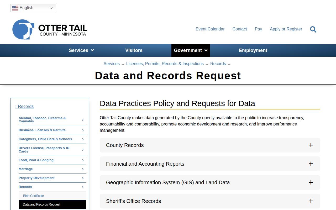 Otter Tail County records request route for a released inmate booking photo