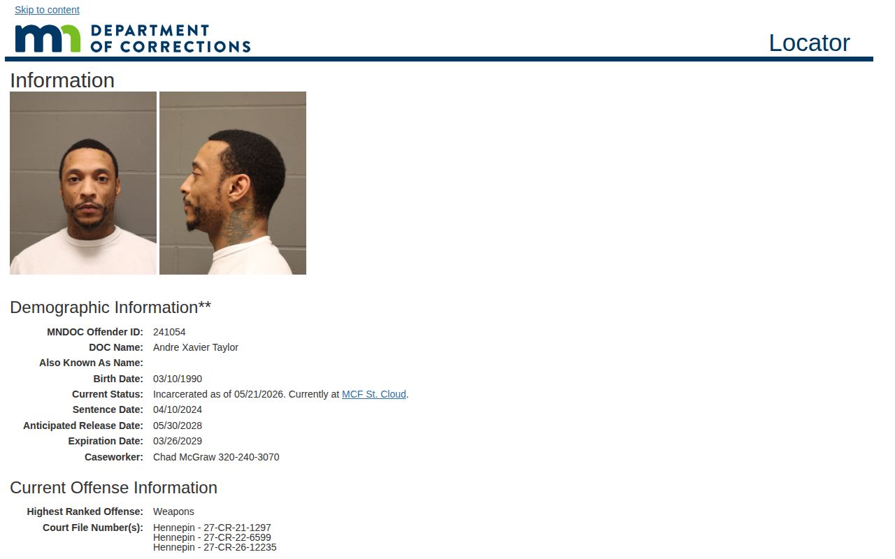 Otter Tail County inmate anticipated release date field in Minnesota DOC Locator
