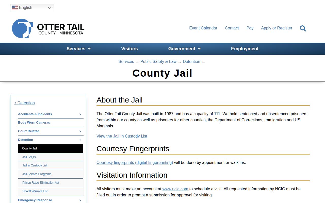 Otter Tail County Jail official facility page for release and contact records