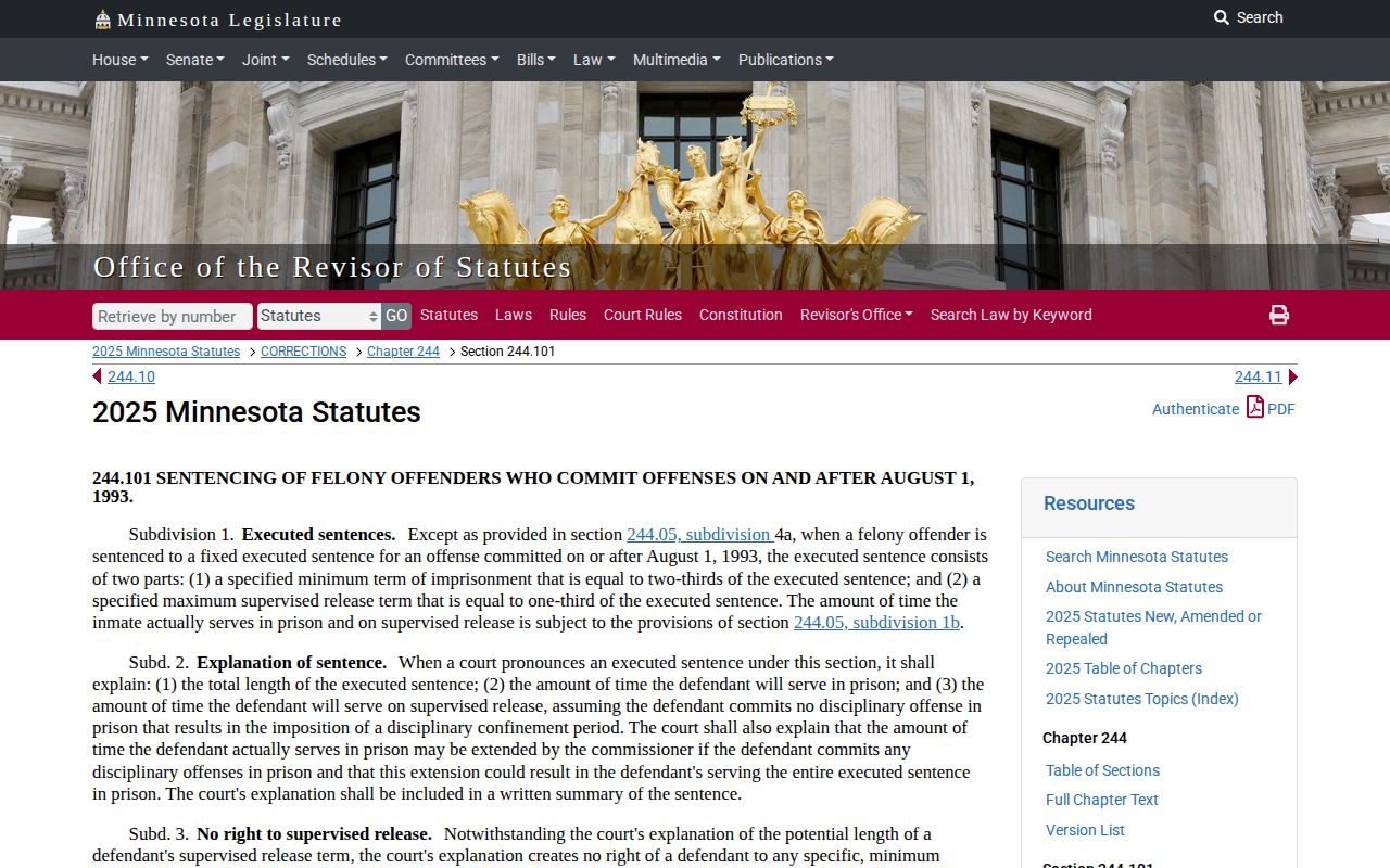 Minnesota sentence law affecting an Otter Tail County projected release date
