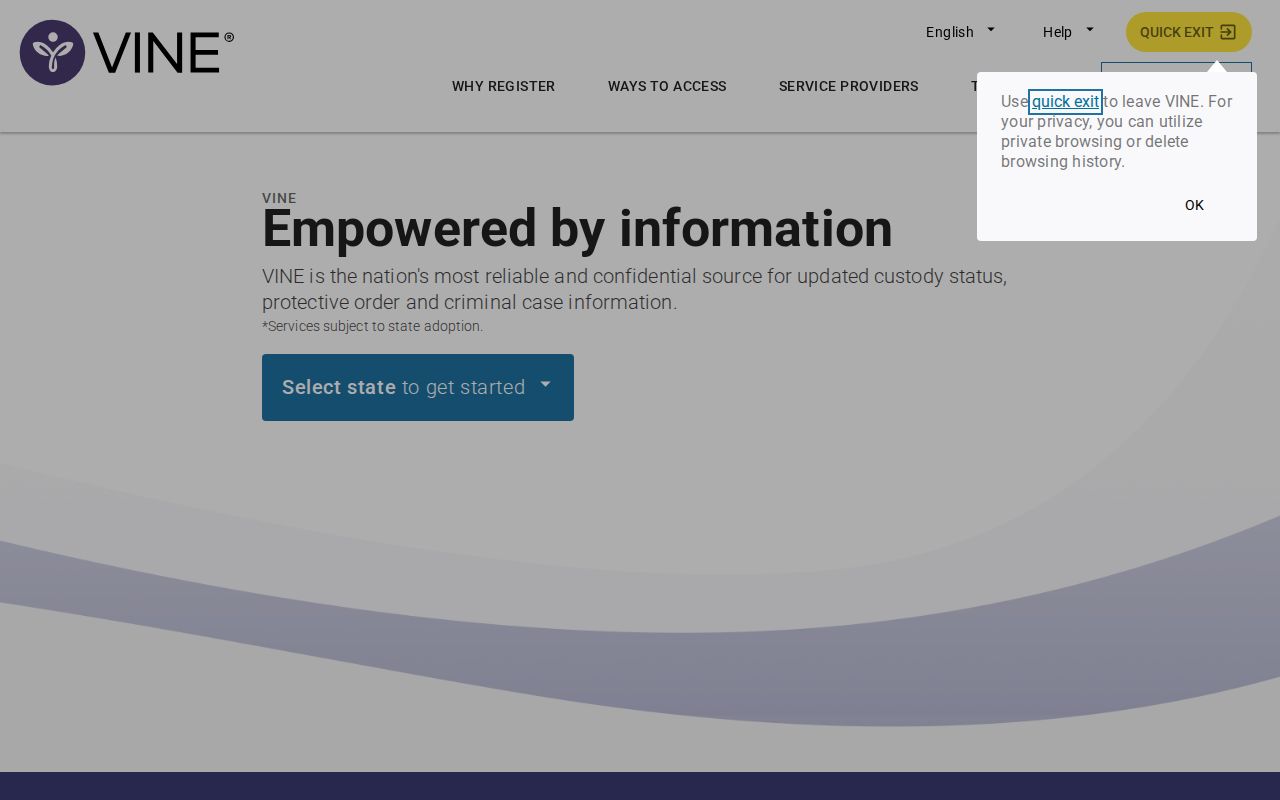 VINELink national help and notification access for an Otter Tail County release check